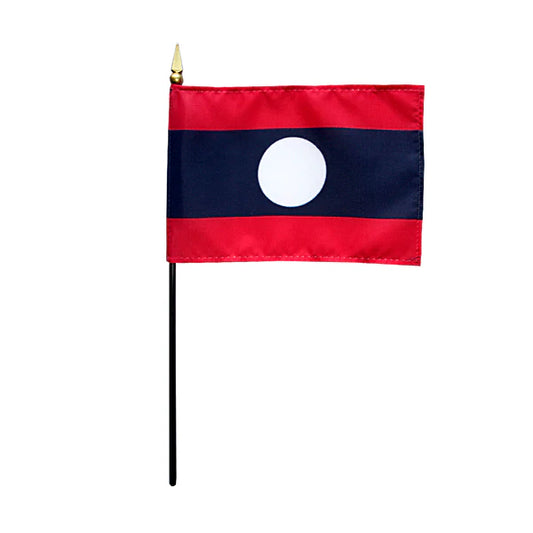 4"x6" Laos Poly-Silk Handheld Stick Flag