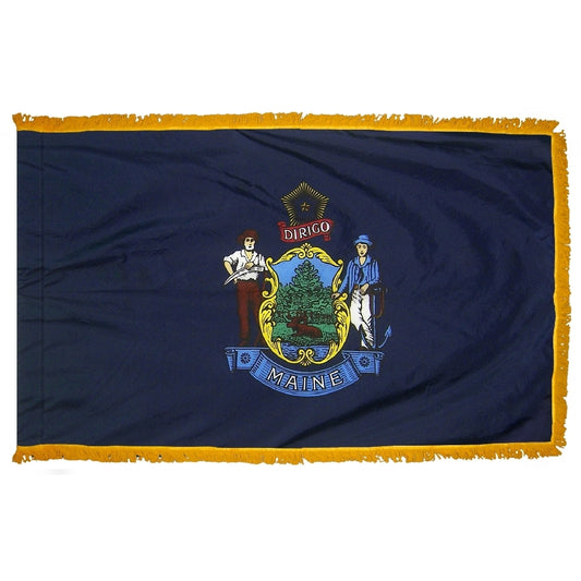 3x5 Maine State Indoor Flag with Polehem Sleeve & Fringe