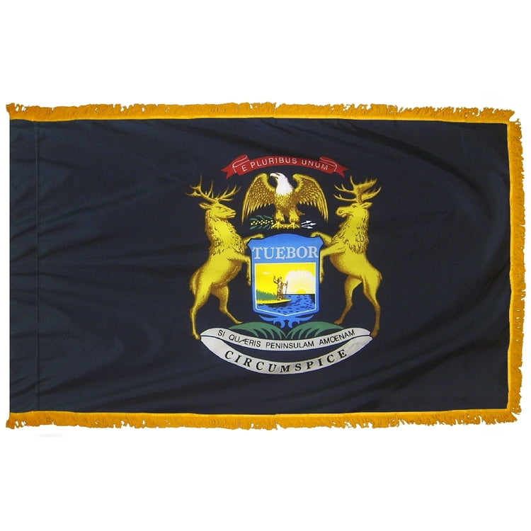 3x5 Michigan State Indoor Flag with Polehem Sleeve & Fringe