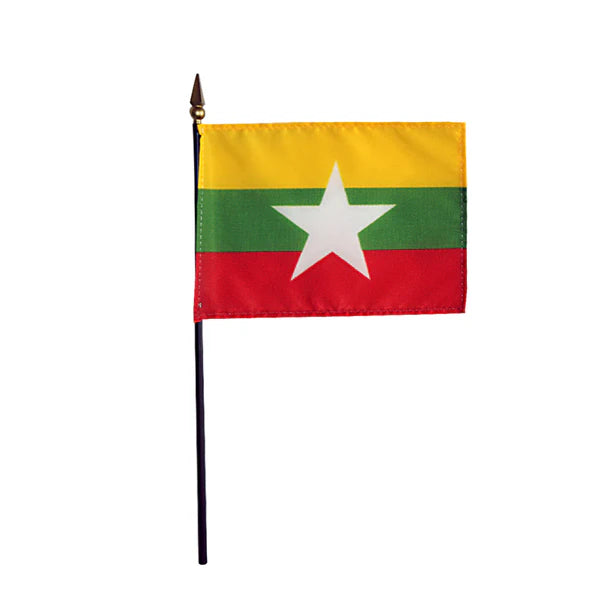 4"x6" Myanmar Poly-Silk Handheld Stick Flag
