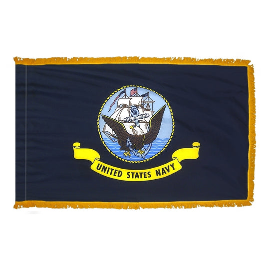 3x5 US Navy Indoor Flag with Polehem Sleeve & Fringe