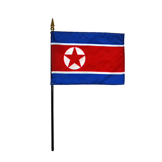 4"x6" North Korea Poly-Silk Handheld Stick Flag