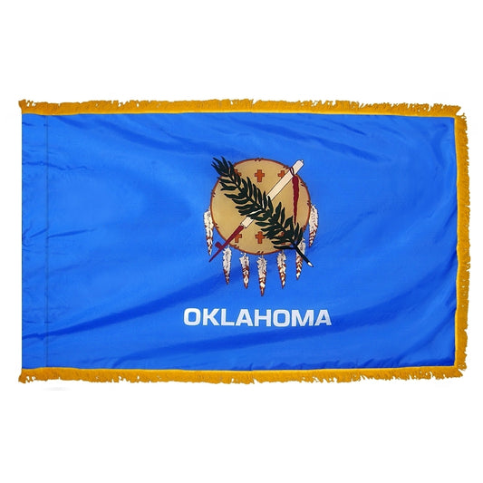 3x5 Oklahoma State Indoor Flag with Polehem Sleeve & Fringe
