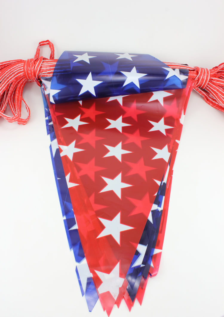 12"x18" Blue & Red Stars Pennant String - 100'