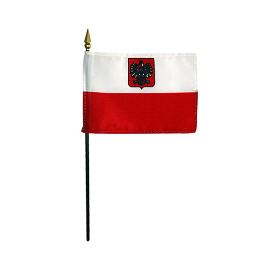 4"x6" Poland with Eagle Poly-Silk Handheld Stick Flag