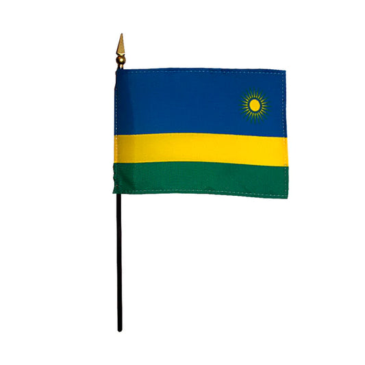 4"x6" Rwanda Poly-Silk Handheld Stick Flag