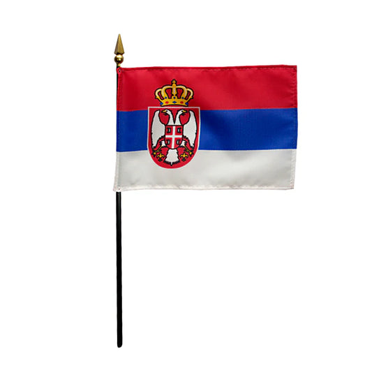 4"x6" Serbia Poly-Silk Handheld Stick Flag
