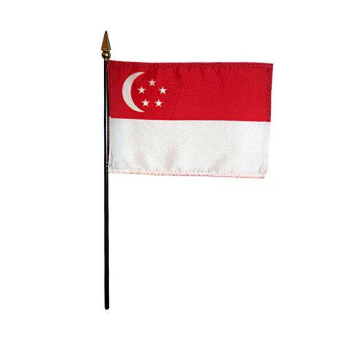 4"x6" Singapore Poly-Silk Handheld Stick Flag