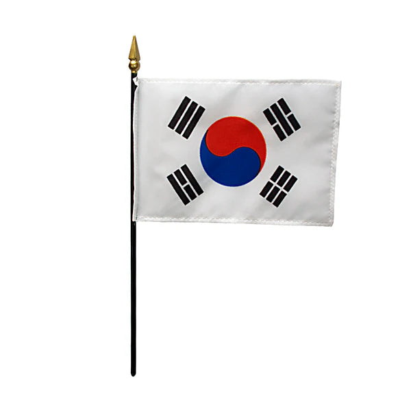 4"x6" South Korea Poly-Silk Handheld Stick Flag