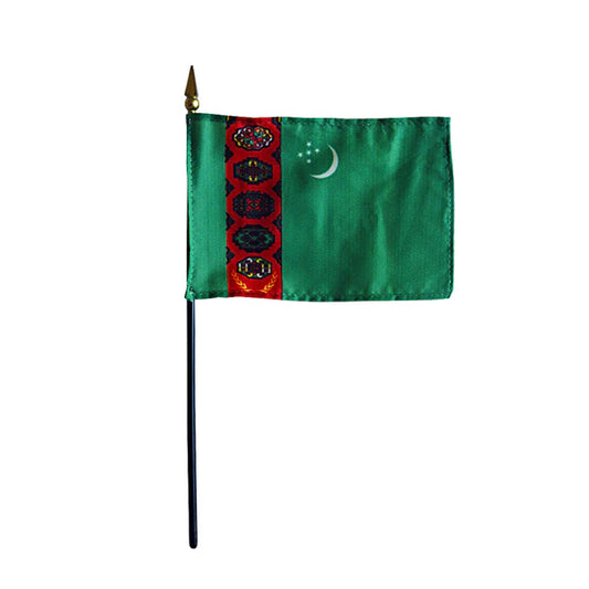 4"x6" Turkmenistan Poly-Silk Handheld Stick Flag