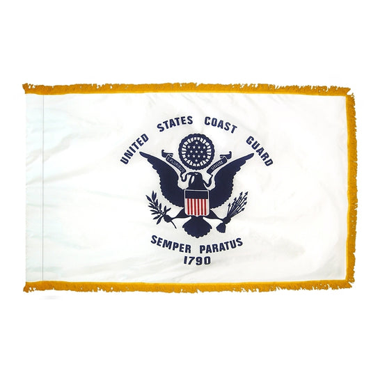 3x5 US Coast Guard Indoor & Parade Nylon Flag with Sleeve & Gold Fringe