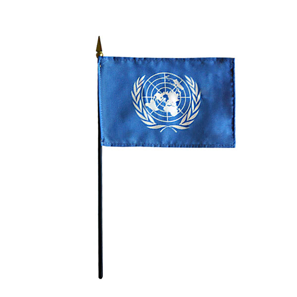 4"x6" United Nations Poly-Silk Handheld Stick Flag