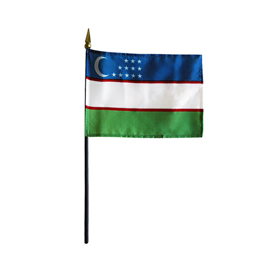4"x6" Uzbekistan Poly-Silk Handheld Stick Flag