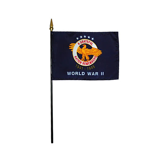 4"x6" World War II Commemorative Poly-Silk Handheld Stick Flag
