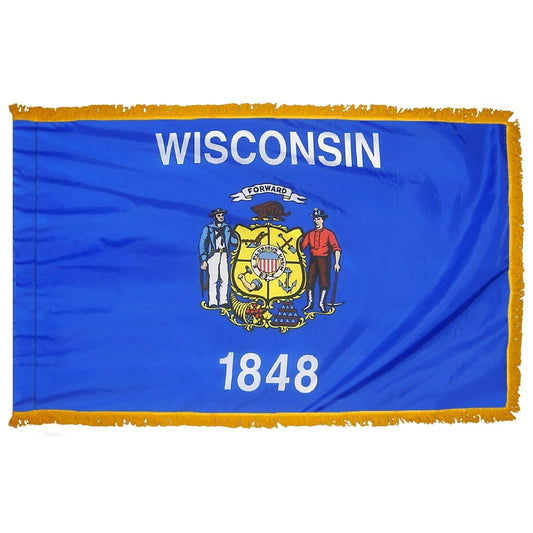 3x5 Wisconsin State Indoor Flag with Polehem Sleeve & Fringe