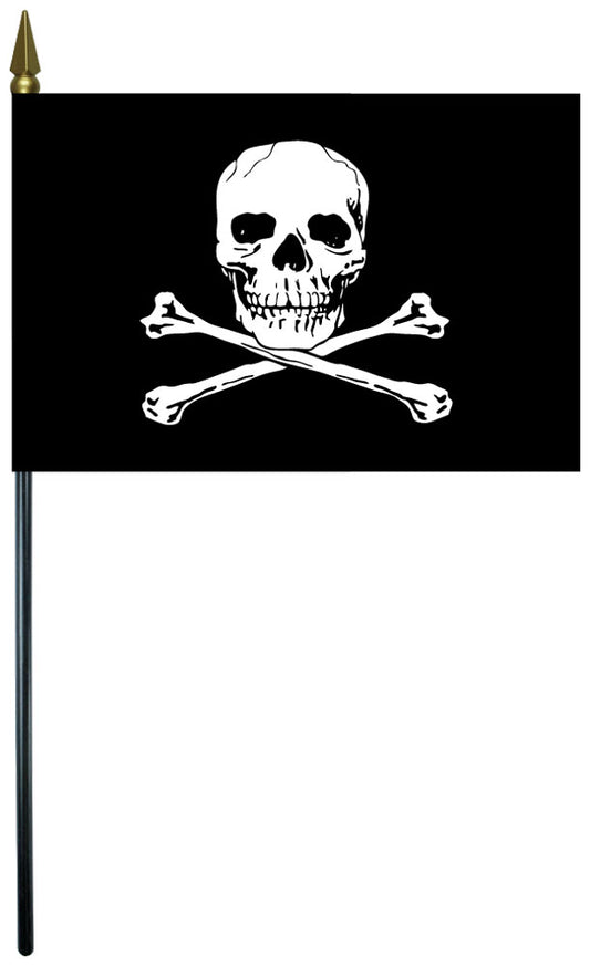 4"x6" Jolly Roger Pirate Poly-Silk Handheld Stick Flag