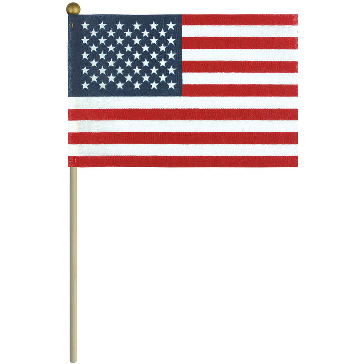 4"x6" US Poly-Cotton Stick Flag with No Sew Hem & Gold Ball