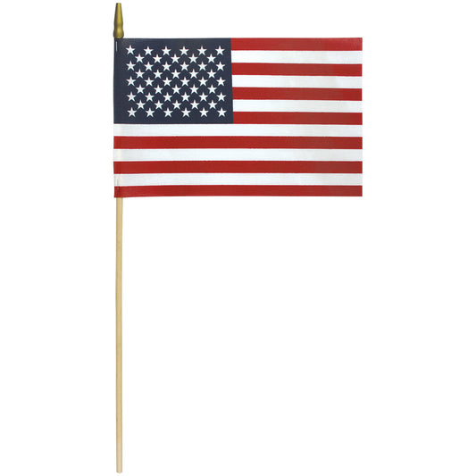 8"x12" US Poly-Cotton Stick Flag with No Sew Hem & Gold Spear
