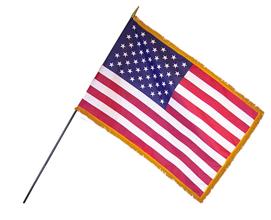 12"x18" US Poly-Silk Stick Flag with Gold Fringe