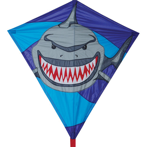 Jawbreaker Shark Nylon Diamond Kite with Tails, Fiberglass & Hardwood Dowel Frame to include 300 ft. 20 lb. Test Line & Winder; 32"x30" - Wind Range 5 ~ 15 mph