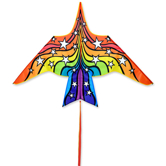 Rainbow Stars Polyester Thunderbird Kite with Fiberglass Frame to include 200 ft. 50 lb. Test Line & Winder; 90"x54" - Wind Range 6 ~ 18 mph