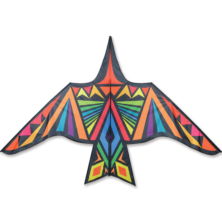 Rainbow Geometric Polyester Thunderbird Kite with Fiberglass Frame to include 200 ft. 130 lb. Test Line & Winder; 138"x81" - Wind Range 6 ~ 16 mph