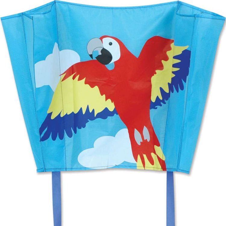 Macaw Parrot Polyester Big Back Pack Sled Kite to include 50 ft. 10 lb. Test Line & Winder; 18"x12.75" - Wind Range 6 ~ 18 mph