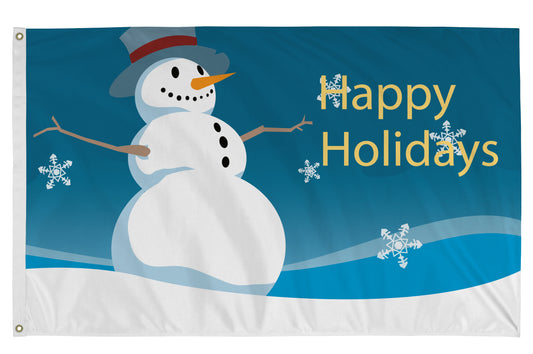 3x5 Happy Holidays Snowman with Blue Background Seasonal Outdoor Nylon Flag