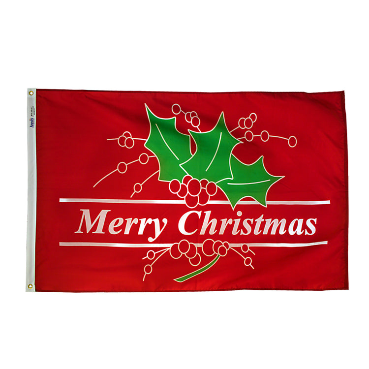 3x5 Merry Christmas with Red Background Seasonal Outdoor Nylon Flag