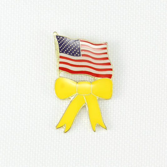 US Flag & Yellow Bow Lapel Pin