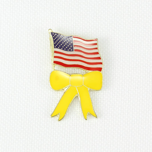 US Flag & Yellow Bow Lapel Pin