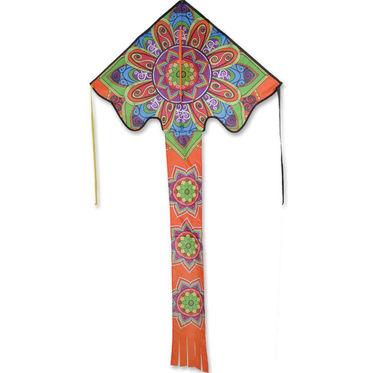 Mandala Polyester Large Easy Flyer Kite with Fiberglass Frame to include 300 ft. 30 lb. Test Line & Winder ; 46"x90" - Wind Range 5 ~ 18 mph