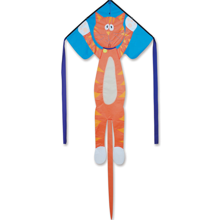 Googly Kitty Taffeta Nylon Easy Flyer Kite with Fiberglass Frame to include 300 ft. 20 lb. Test Line & Winder ; 33"x21" - Wind Range 5 ~ 18 mph