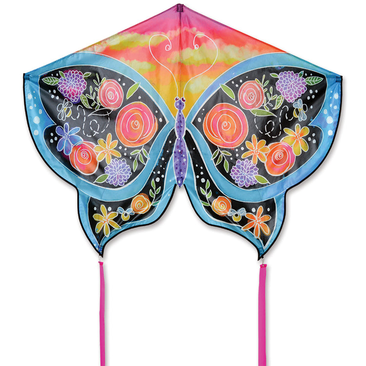 Floral Butterfly Polyester Butterfly Kite with Fiberglass Frame to include 300 ft. 50 lb. Test Line & Winder; 52"x37" - Wind Range 5 ~ 18 mph