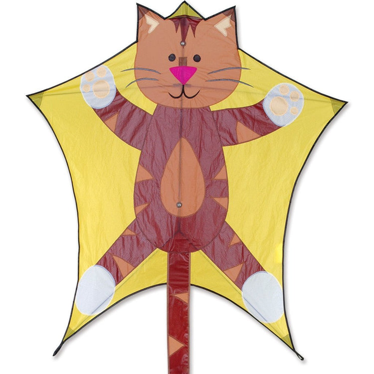 Tabby Kitty Ripstop Nylon Penta Kite with Tail, Fiberglass Frame to include 300 ft. 30 lb. Test Line & Winder; 40"x93" - Wind Range 5 ~ 18 mph