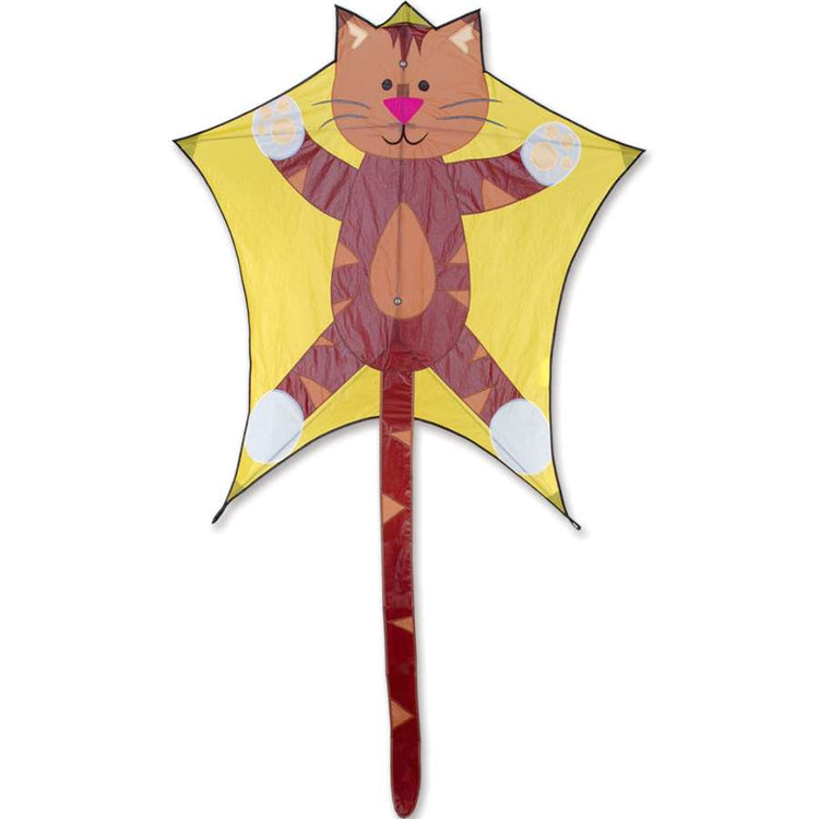 Tabby Kitty Ripstop Nylon Penta Kite with Tail, Fiberglass Frame to include 300 ft. 30 lb. Test Line & Winder; 40"x93" - Wind Range 5 ~ 18 mph