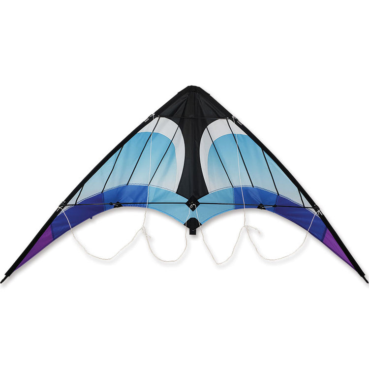 Zoomer 2.0 Arctic Chill Ripstop Nylon Delta Stunt Kite with Fiberglass Frame to include 80 ft. 65 lb. Test Line with Flying Handles ; 46"x21" - Wind Range 6 ~ 20 mph
