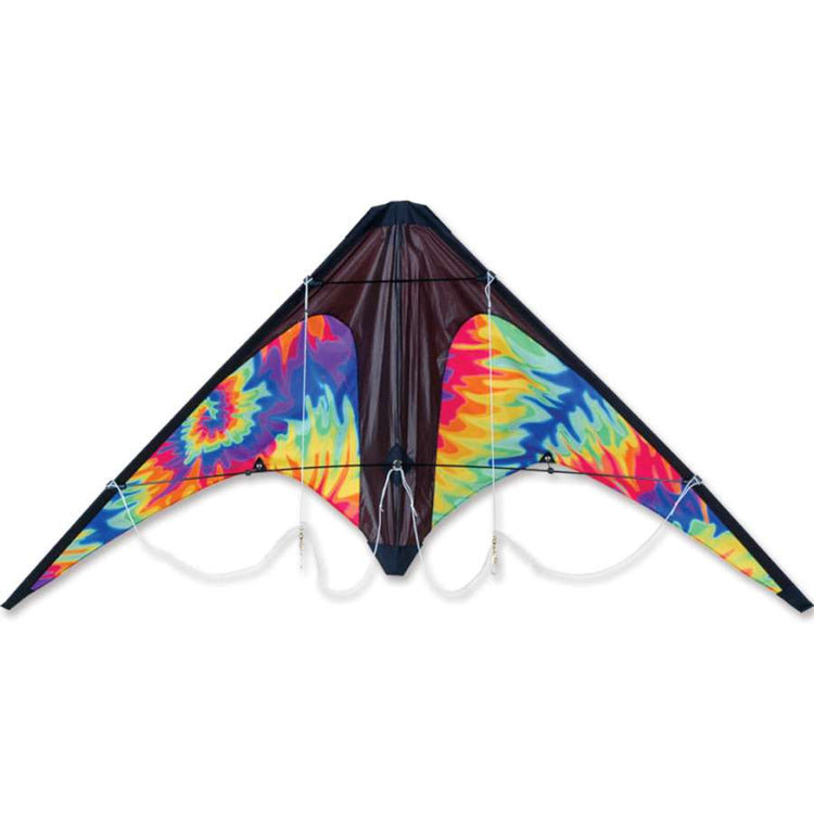 Tie Dye Ripstop Nylon Delta Stunt Kite with Fiberglass Frame to include 80 ft. 65 lb. Test Line with Flying Handles ; 46"x21" - Wind Range 6 ~ 20 mph