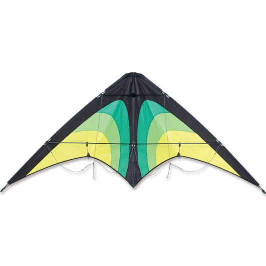 Green Raptor Ripstop Nylon Osprey Sport Kite with Tubular Fiberglass Frame to include 80 ft. 100 lb. Test Low Stretch Polyester Line with Flying Straps; 58.5"x26.5" - Wind Range 5 ~ 18 mph