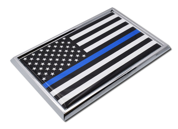 Thin Blue Line American Flag Chrome Automobile Emblem