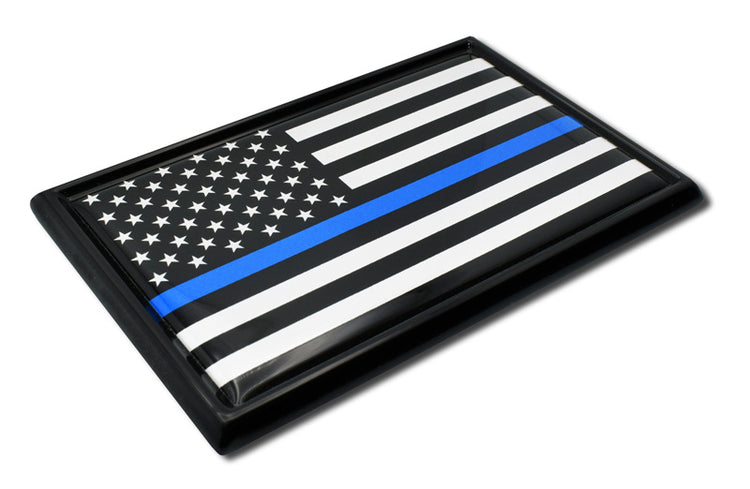 Thin Blue Line American Flag Automobile Emblem with Black Finish