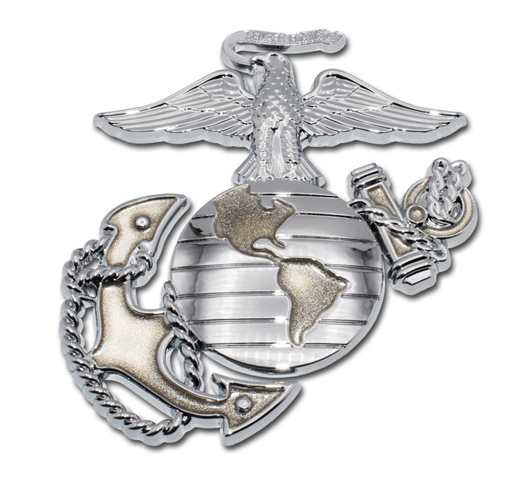 US Marine Corps Premium Insignia Chrome Automobile Emblem with Gold Accent