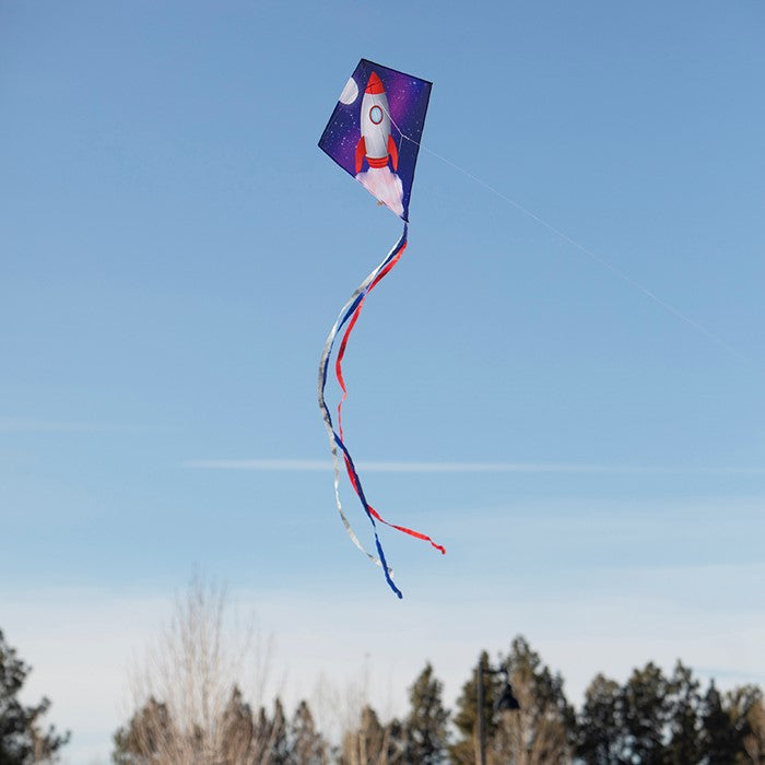 Rocket Diamond Kite with Tails and Frame to include Test Line & Winder; 30"x30" - Wind Range 6 ~ 20 mph
