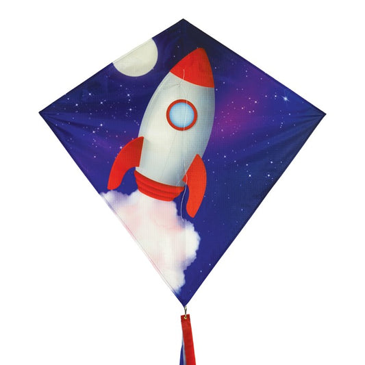 Rocket Diamond Kite with Tails and Frame to include Test Line & Winder; 30"x30" - Wind Range 6 ~ 20 mph